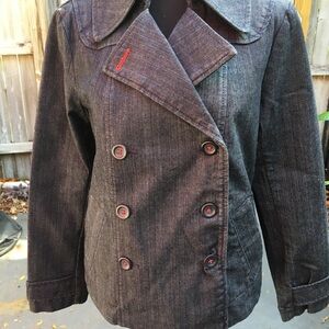 Ann Taylor Loft Blue Cotton Denim Double Breasted Jacket Sz Small